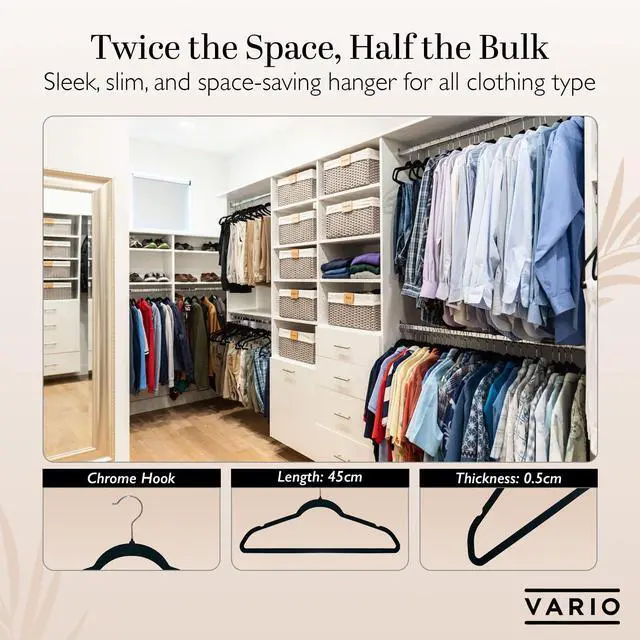 Alt view image 3 of 7 - 50-Pack Velvet Hangers Heavy Duty, Non-Slip Clothes Hangers with Chrome Hooks | Slim & Space-Saving Design for Coats, Suits & Plus Size Tops