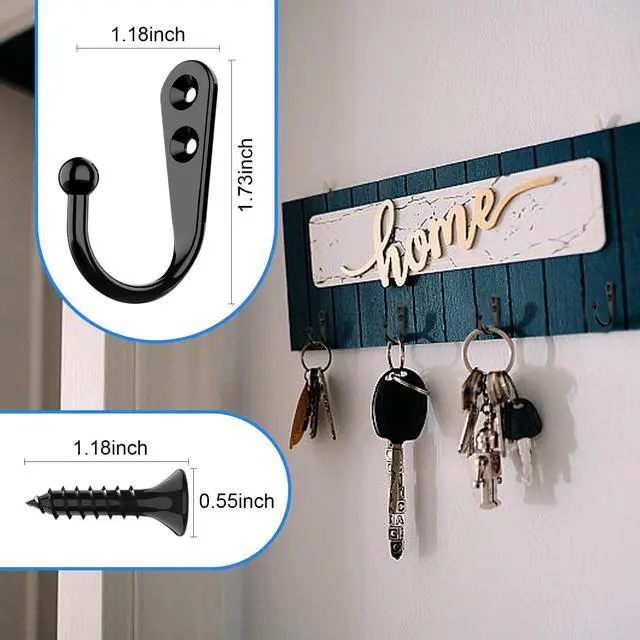 Alt view image 5 of 7 - 15 Pcs Black Coat Hooks - Wall Hooks for Closet Hanging, Multi-Room Use (Bathroom/Bedroom/Kitchen), Holds Coats/Towels/Scarves/Hats/Keys/Cups, Includes 30 Screws