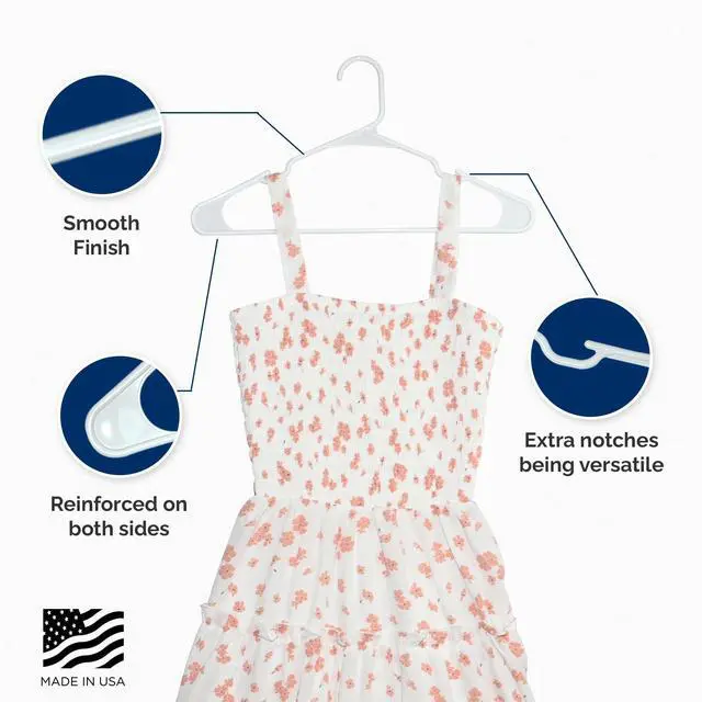 Alt view image 6 of 7 - Plastic Hangers 50 Pack, Strong Space Saving Clothes Hanger, Made in USA, Perfect Shirt or Coat Plastic Hanger, with Shoulder Grooves, White, Notched