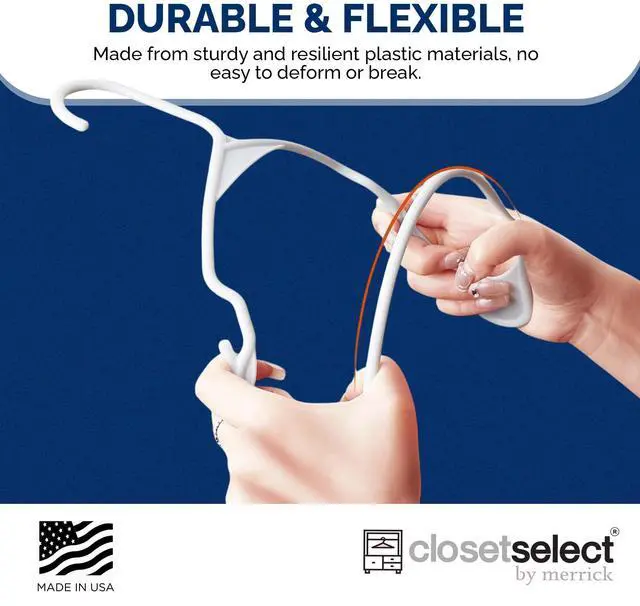Alt view image 7 of 7 - Plastic Hangers 50 Pack, Strong Space Saving Clothes Hanger, Made in USA, Perfect Shirt or Coat Plastic Hanger, with Shoulder Grooves, White, Notched