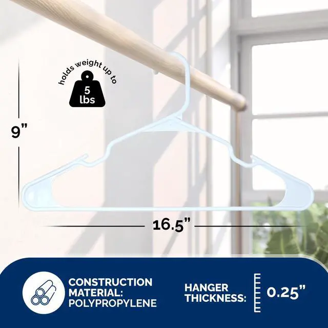 Alt view image 2 of 7 - Plastic Hangers 50 Pack, Strong Space Saving Clothes Hanger, Made in USA, Perfect Shirt or Coat Plastic Hanger, with Shoulder Grooves, White, Notched