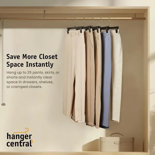 Alt view image 4 of 7 - 25 Pack Heavy Duty Plastic Bottoms Hangers with Ridged Pinch Clips Pants Hangers, 12 Inch, Black