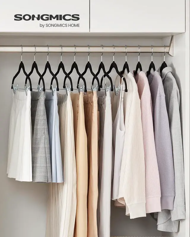 Alt view image 2 of 7 - 30 Pack Pants Hangers, 16.7 Inches Long Velvet Trousers Hangers with Adjustable Clips, Heavy-Duty, Non-Slip, Space-Saving for Pants, Skirts, Coats, Dresses, Tank Tops, Black UCRF12B30