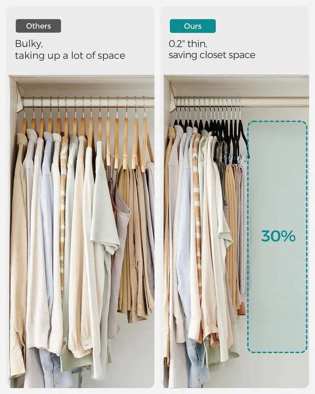 Alt view image 4 of 7 - 30 Pack Pants Hangers, 16.7 Inches Long Velvet Trousers Hangers with Adjustable Clips, Heavy-Duty, Non-Slip, Space-Saving for Pants, Skirts, Coats, Dresses, Tank Tops, Black UCRF12B30