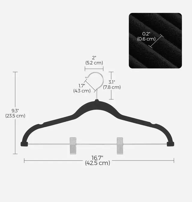 Alt view image 5 of 7 - 30 Pack Pants Hangers, 16.7 Inches Long Velvet Trousers Hangers with Adjustable Clips, Heavy-Duty, Non-Slip, Space-Saving for Pants, Skirts, Coats, Dresses, Tank Tops, Black UCRF12B30