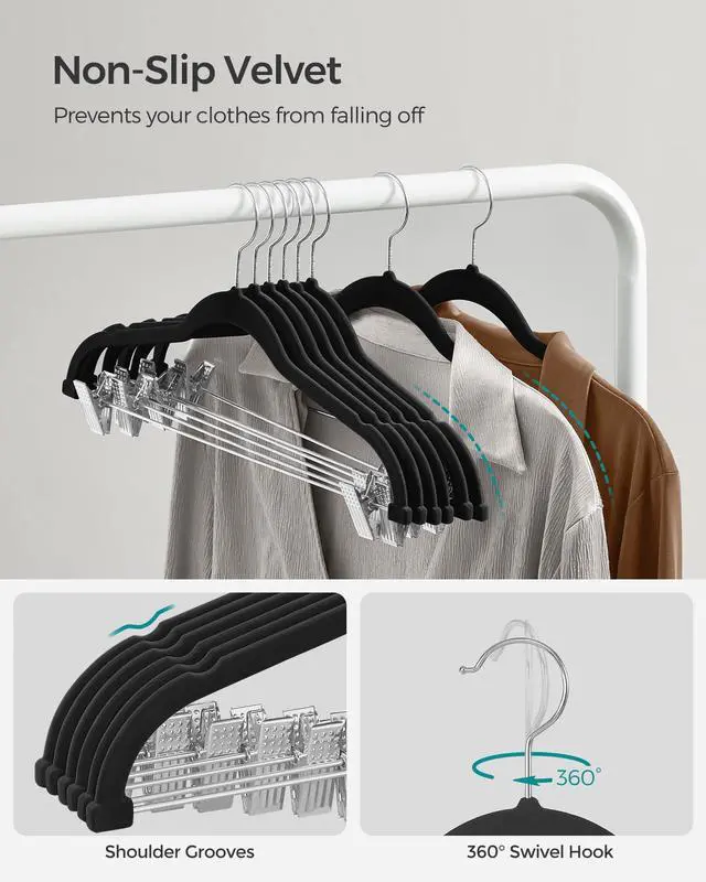 Alt view image 6 of 7 - 30 Pack Pants Hangers, 16.7 Inches Long Velvet Trousers Hangers with Adjustable Clips, Heavy-Duty, Non-Slip, Space-Saving for Pants, Skirts, Coats, Dresses, Tank Tops, Black UCRF12B30