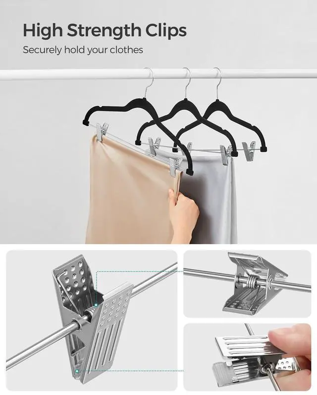 Alt view image 7 of 7 - 30 Pack Pants Hangers, 16.7 Inches Long Velvet Trousers Hangers with Adjustable Clips, Heavy-Duty, Non-Slip, Space-Saving for Pants, Skirts, Coats, Dresses, Tank Tops, Black UCRF12B30