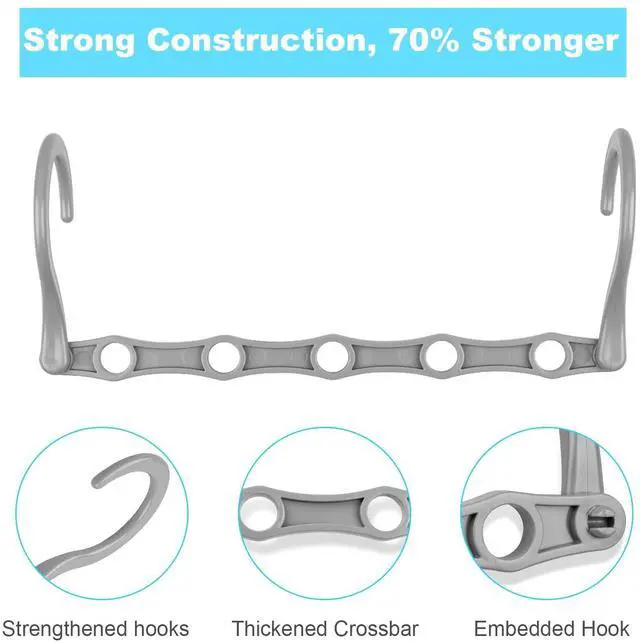 Alt view image 5 of 7 - Space Saving Hangers 10 Pack, Heavy Duty Magic Cascading Hanger Organizer with 5 Enclosed Anti-Slip Holes, Closet Organizers and Storage for Clothes, College Dorm Room Essentials, Gray