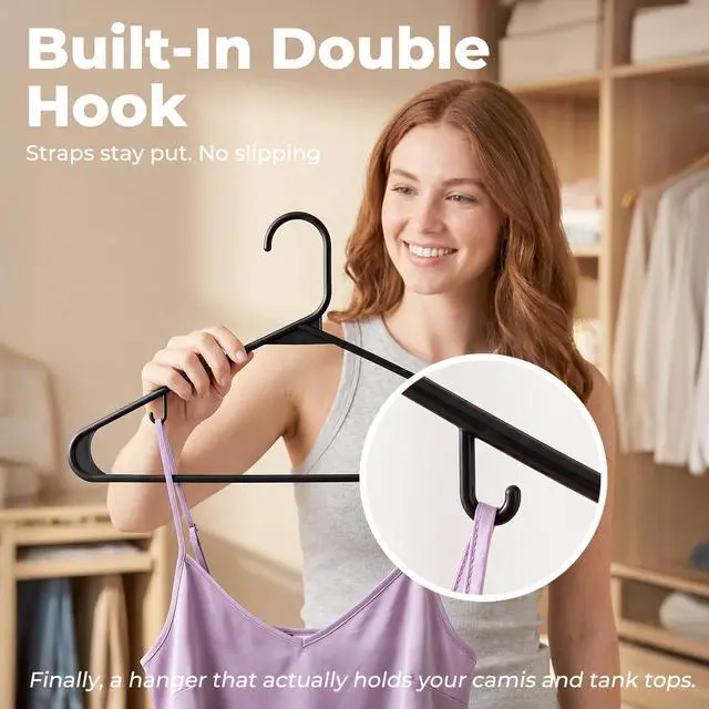 Alt view image 4 of 7 - Black Plastic Hangers 60 Pack, Clothes Hangers with Non Slip Hooks, Durable & Space Saving Coat Hanger, Light-Weight Clothing Hanger, Perfect Closet Organizer for Everyday Use