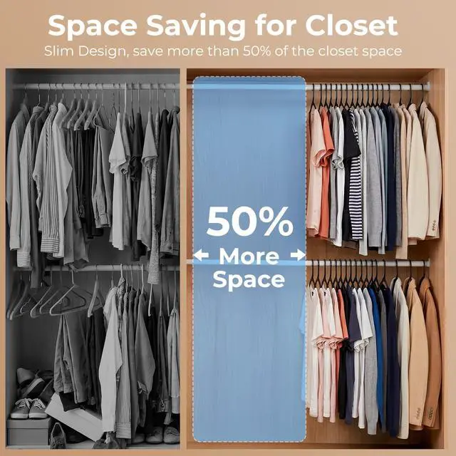 Alt view image 5 of 7 - Black Plastic Hangers 60 Pack, Clothes Hangers with Non Slip Hooks, Durable & Space Saving Coat Hanger, Light-Weight Clothing Hanger, Perfect Closet Organizer for Everyday Use