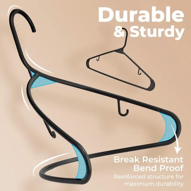 Alt view image 6 of 7 - Black Plastic Hangers 60 Pack, Clothes Hangers with Non Slip Hooks, Durable & Space Saving Coat Hanger, Light-Weight Clothing Hanger, Perfect Closet Organizer for Everyday Use