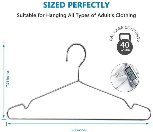Alt view image 3 of 7 - Stainless Steel Wire Coat Hangers - Heavy Duty, Ultra Thin, Space Saving (10 pack, 17.7 Inch)