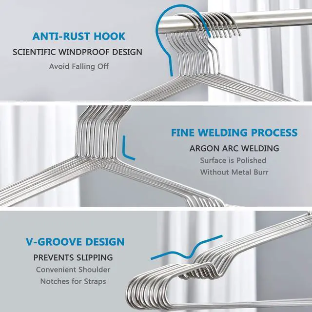 Alt view image 4 of 7 - Stainless Steel Wire Coat Hangers - Heavy Duty, Ultra Thin, Space Saving (10 pack, 17.7 Inch)