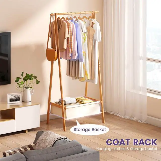 Alt view image 2 of 7 - Clothing Rack, Coat Rack Freestanding for Hanging Clothes, Dress up Rack with Storage Basket,Closet Organizer for Hanging Clothes (Tall)