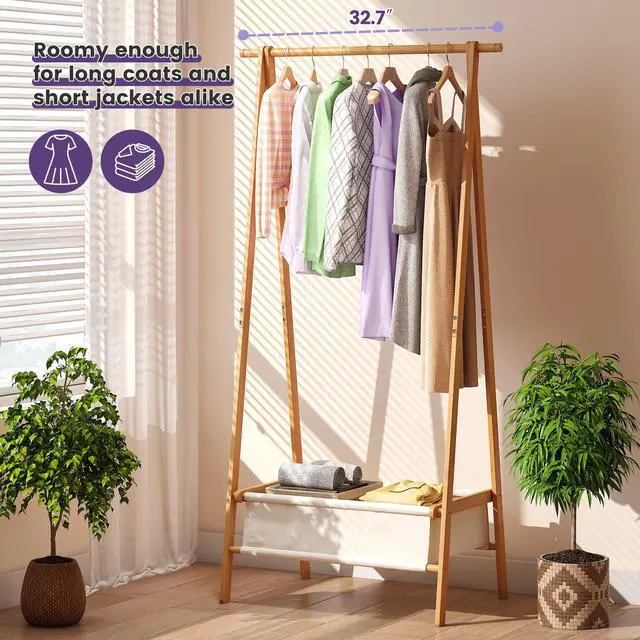 Alt view image 4 of 7 - Clothing Rack, Coat Rack Freestanding for Hanging Clothes, Dress up Rack with Storage Basket,Closet Organizer for Hanging Clothes (Tall)