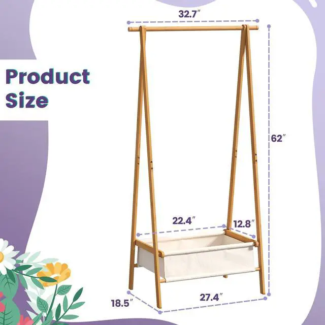 Alt view image 5 of 7 - Clothing Rack, Coat Rack Freestanding for Hanging Clothes, Dress up Rack with Storage Basket,Closet Organizer for Hanging Clothes (Tall)