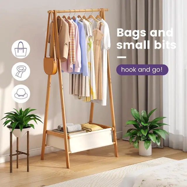 Alt view image 6 of 7 - Clothing Rack, Coat Rack Freestanding for Hanging Clothes, Dress up Rack with Storage Basket,Closet Organizer for Hanging Clothes (Tall)