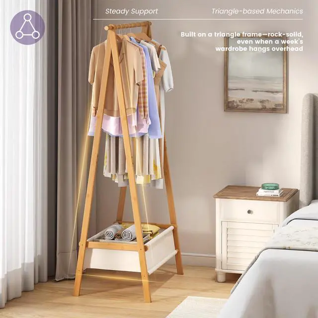 Alt view image 7 of 7 - Clothing Rack, Coat Rack Freestanding for Hanging Clothes, Dress up Rack with Storage Basket,Closet Organizer for Hanging Clothes (Tall)