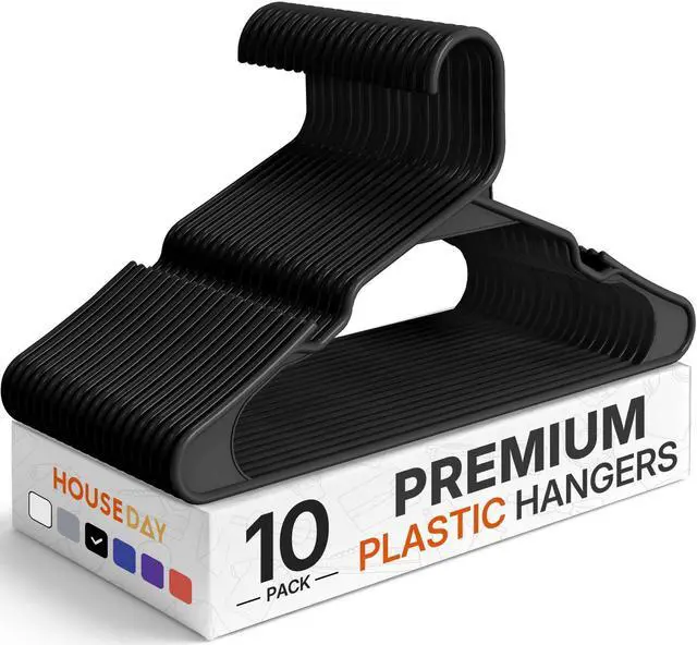 Main image of Premium Plastic Hangers 10 Pack, Clothes Hanger Space Saving, Heavy Duty Coat Hanger - Durable and Strong Closet Organizers and Storage Makes It Ideal Dorm Room Essentials (Black)