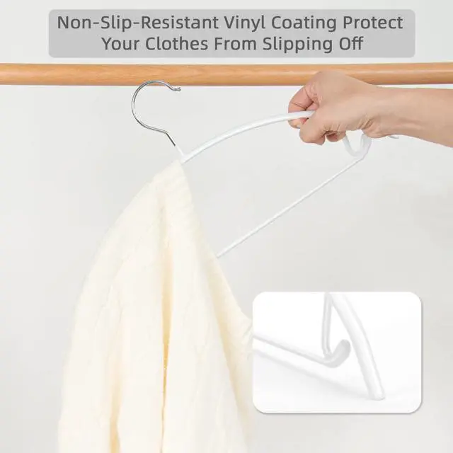 Alt view image 4 of 7 - Non Slip PVC Coating Sweater Hangers,Dress Suit Coat Hangers,Shoulder Bump Free Golf T Shirts Clothes Hangers (White Color 20 Pack)