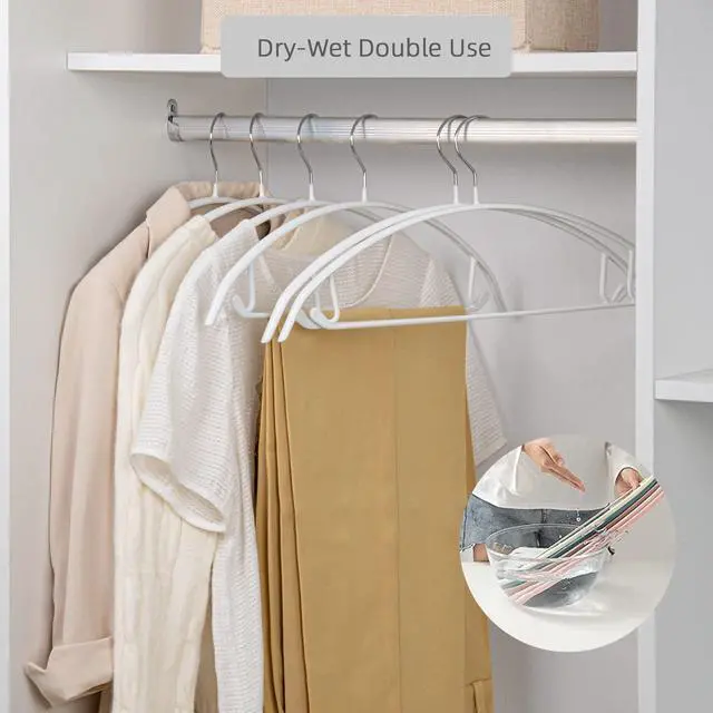 Alt view image 6 of 7 - Non Slip PVC Coating Sweater Hangers,Dress Suit Coat Hangers,Shoulder Bump Free Golf T Shirts Clothes Hangers (White Color 20 Pack)