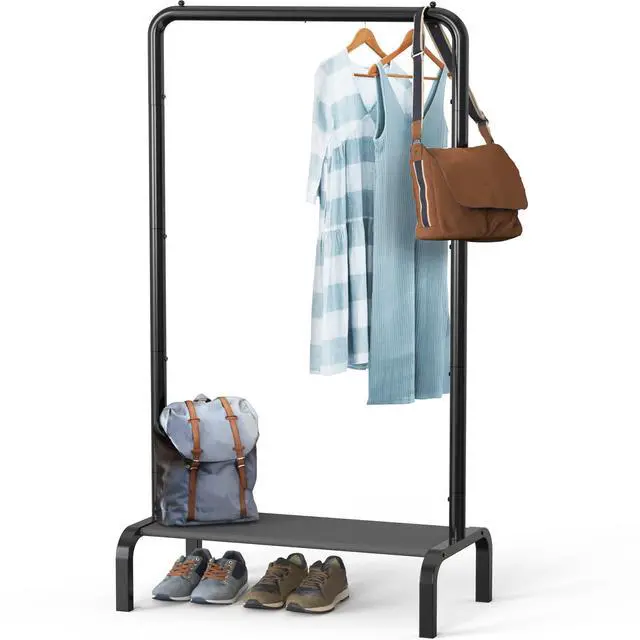 Main image of 30 Inch Narrow Freestanding Garment Rack with Storage Shelf Slim & Space-Saving Closet Organizer, Black