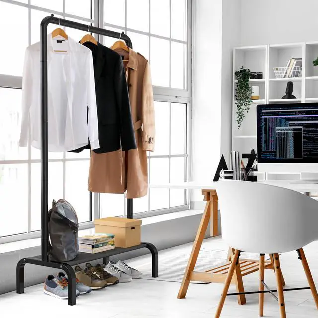 Alt view image 7 of 7 - 30 Inch Narrow Freestanding Garment Rack with Storage Shelf Slim & Space-Saving Closet Organizer, Black