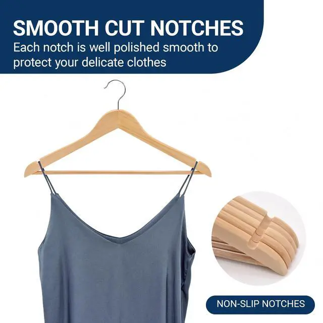 Alt view image 4 of 7 - 20 Pack Wooden Coat Hangers, Natural Wood Suit Hangers with Non-Slip Pant Bar, Clothes Hangers for Closet Organization, Shirts, Jackets, Dresses, and Pants (Natural, 20)