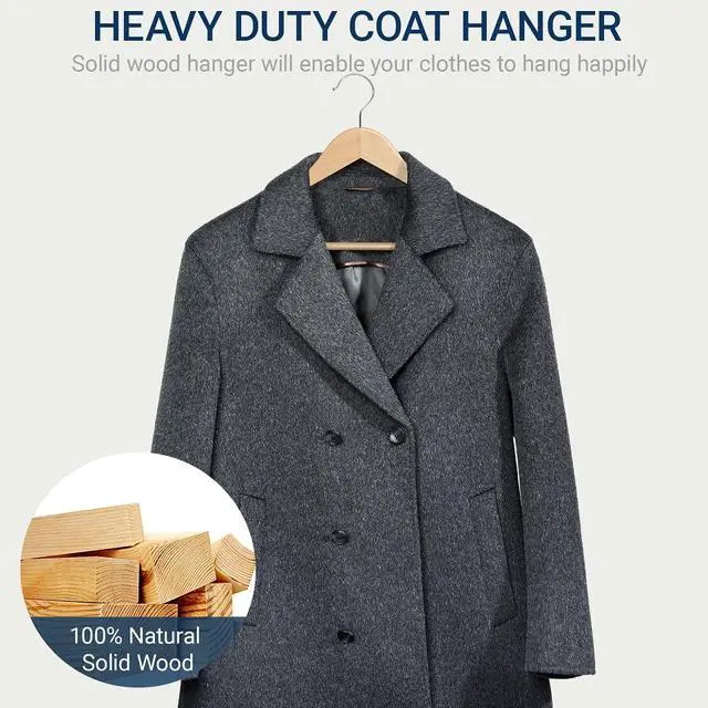 Alt view image 5 of 7 - 20 Pack Wooden Coat Hangers, Natural Wood Suit Hangers with Non-Slip Pant Bar, Clothes Hangers for Closet Organization, Shirts, Jackets, Dresses, and Pants (Natural, 20)
