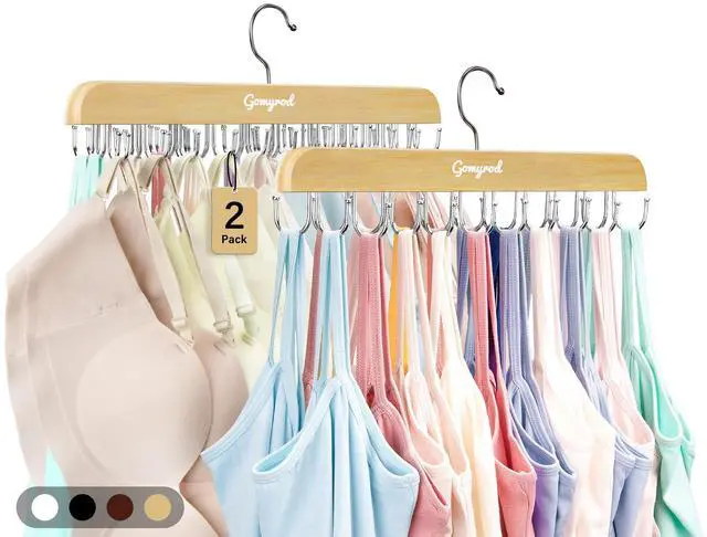 Main image of Bra Hanger for Closet, Tank Top Hangers 2 Pack w/20 Hooks Holds 40 Bras, Capacity Foldable Wood Space Saving Hanger, 360°Rotating Closet Organizers and Storage for Dorm & Apartment