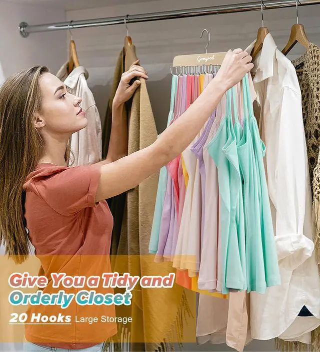 Alt view image 3 of 7 - Bra Hanger for Closet, Tank Top Hangers 2 Pack w/20 Hooks Holds 40 Bras, Capacity Foldable Wood Space Saving Hanger, 360°Rotating Closet Organizers and Storage for Dorm & Apartment