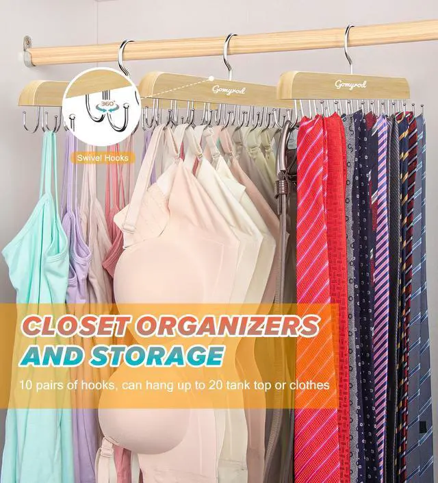 Alt view image 5 of 7 - Bra Hanger for Closet, Tank Top Hangers 2 Pack w/20 Hooks Holds 40 Bras, Capacity Foldable Wood Space Saving Hanger, 360°Rotating Closet Organizers and Storage for Dorm & Apartment