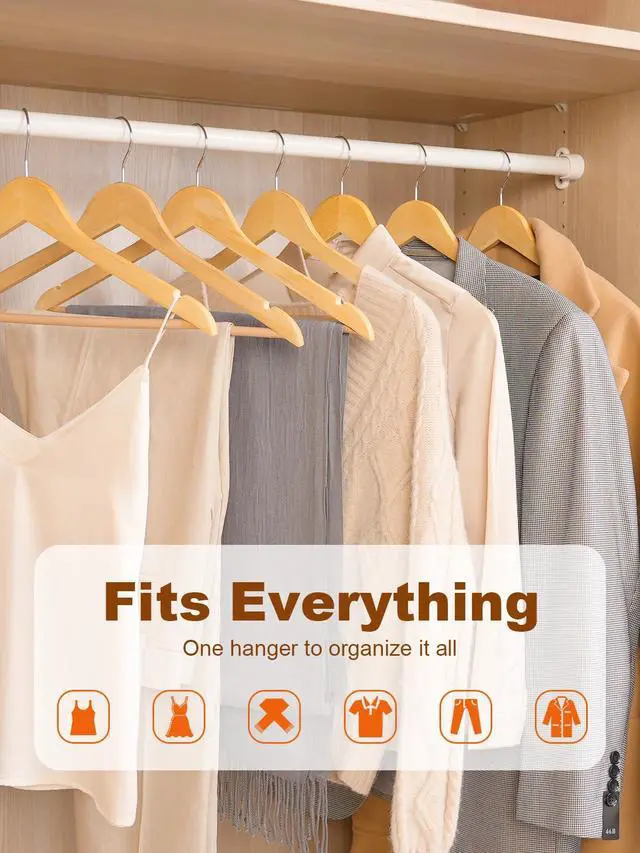 Alt view image 4 of 7 - Wooden Hangers 20 Pack, Solid Wood Hanger with Non Slip Pant Bar, Heavy Duty Wooden Coat Hanger for Closet, Smooth Finish Wood Clothes Hangers for Shirts, Suits, Jackets, Dresses, Natural