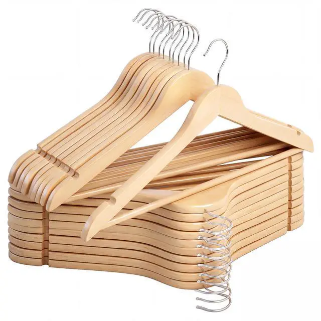 Main image of Wooden Hangers 20 Pack, Wood Coat Hangers for Closet, Heavy Duty Clothes Hangers for Suits, Shirts, Pants, Jackets, Natural Wood Color