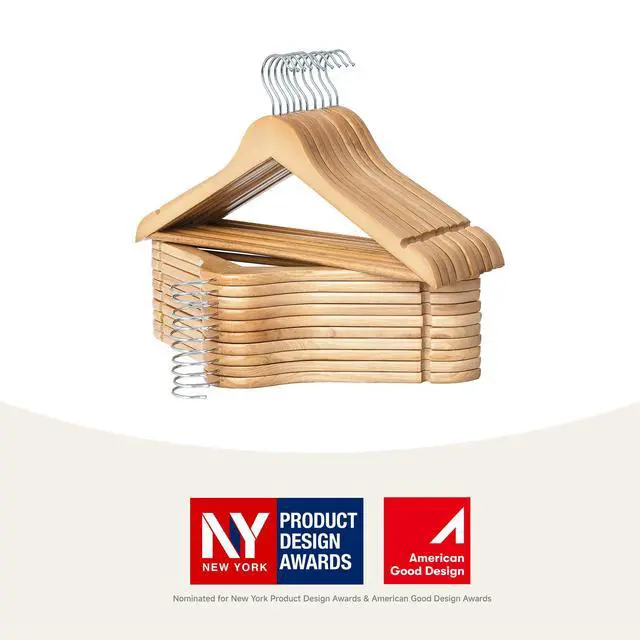 Alt view image 3 of 7 - Wooden Hangers 20 Pack, Wood Coat Hangers for Closet, Heavy Duty Clothes Hangers for Suits, Shirts, Pants, Jackets, Natural Wood Color