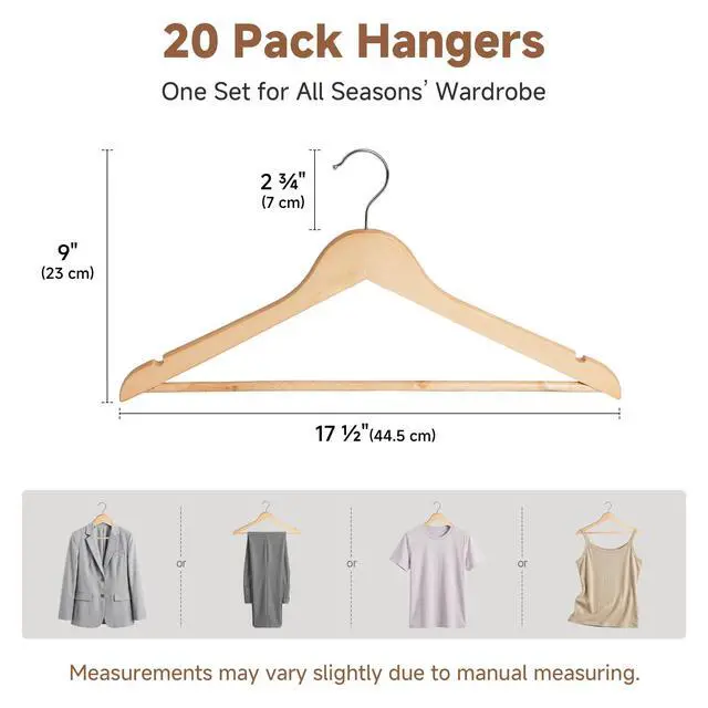 Alt view image 4 of 7 - Wooden Hangers 20 Pack, Wood Coat Hangers for Closet, Heavy Duty Clothes Hangers for Suits, Shirts, Pants, Jackets, Natural Wood Color