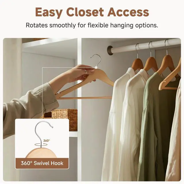 Alt view image 6 of 7 - Wooden Hangers 20 Pack, Wood Coat Hangers for Closet, Heavy Duty Clothes Hangers for Suits, Shirts, Pants, Jackets, Natural Wood Color