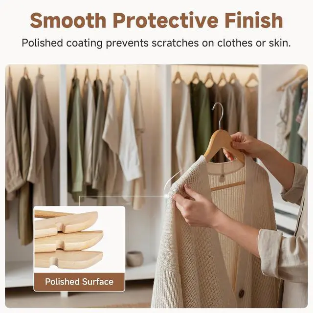Alt view image 7 of 7 - Wooden Hangers 20 Pack, Wood Coat Hangers for Closet, Heavy Duty Clothes Hangers for Suits, Shirts, Pants, Jackets, Natural Wood Color