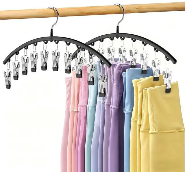 Main image of Legging Organizer for Closet, 2 Pack Metal Yoga Pants Hangers w/10 Clips Holds 20 Leggings, Space Saving Hanging Closet Organizer w/Rubber Coated Closet Organizers and Storage, Black