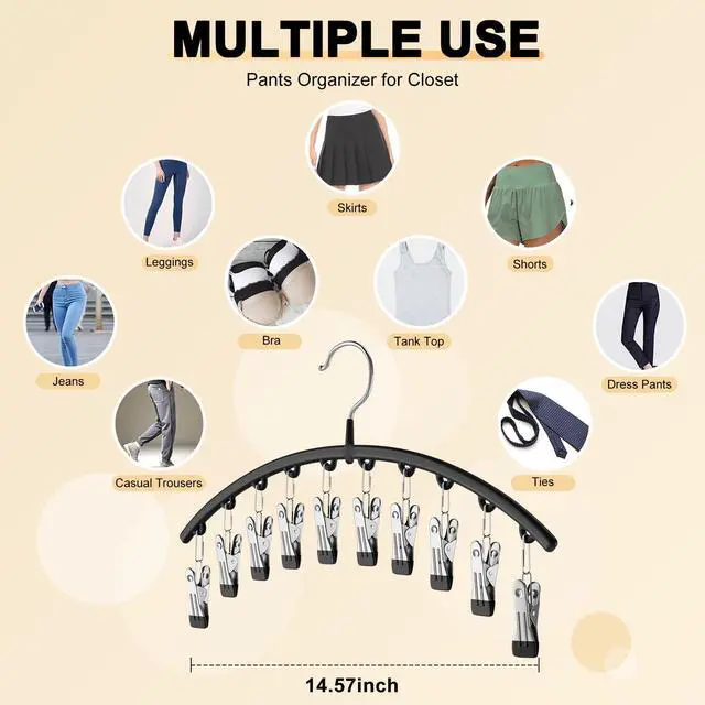 Alt view image 4 of 7 - Legging Organizer for Closet, 2 Pack Metal Yoga Pants Hangers w/10 Clips Holds 20 Leggings, Space Saving Hanging Closet Organizer w/Rubber Coated Closet Organizers and Storage, Black
