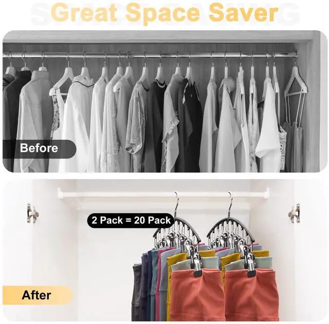 Alt view image 3 of 7 - Legging Organizer for Closet, 2 Pack Metal Yoga Pants Hangers w/10 Clips Holds 20 Leggings, Space Saving Hanging Closet Organizer w/Rubber Coated Closet Organizers and Storage, Black