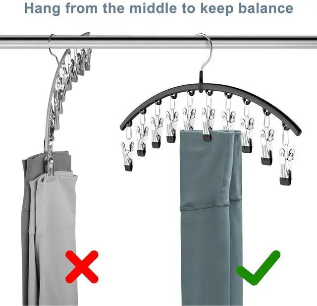 Alt view image 5 of 7 - Legging Organizer for Closet, 2 Pack Metal Yoga Pants Hangers w/10 Clips Holds 20 Leggings, Space Saving Hanging Closet Organizer w/Rubber Coated Closet Organizers and Storage, Black