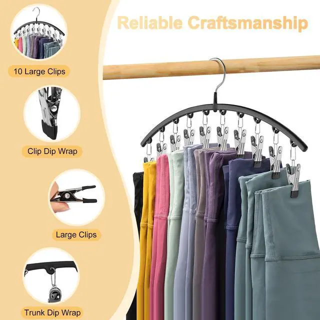 Alt view image 6 of 7 - Legging Organizer for Closet, 2 Pack Metal Yoga Pants Hangers w/10 Clips Holds 20 Leggings, Space Saving Hanging Closet Organizer w/Rubber Coated Closet Organizers and Storage, Black
