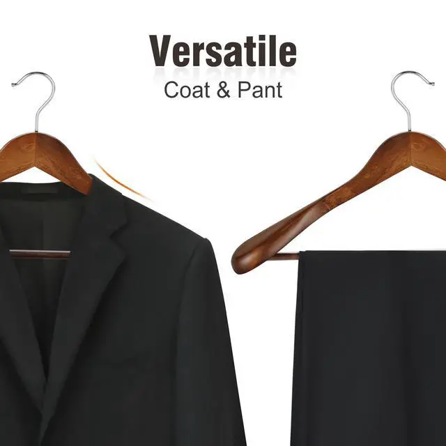 Alt view image 7 of 7 - Wide Shoulder Wooden Hangers, Suit Hangers with Non Slip Pants Bar & 360° Swivel Hook, Solid Wood Heavy Duty Coat Hanger, 6 Pack (Walnut)-CT02WA