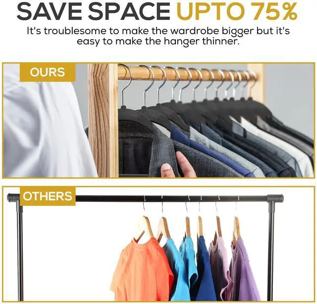 Alt view image 5 of 6 - 50 Pack New Premium Quality Velvet Hangers Ultra Thin Non Slip Adult Felt Space Saving Hangers for Closet Heavy Duty Coat Pants Jackets Dress Hangers 360° Swivel Hook Hold Upto 10 lbs Black