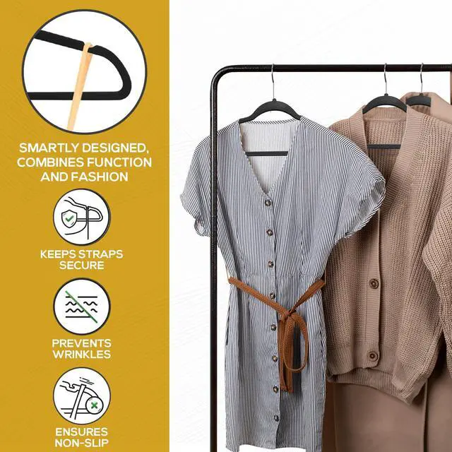 Alt view image 3 of 6 - 50 Pack New Premium Quality Velvet Hangers Ultra Thin Non Slip Adult Felt Space Saving Hangers for Closet Heavy Duty Coat Pants Jackets Dress Hangers 360° Swivel Hook Hold Upto 10 lbs Black