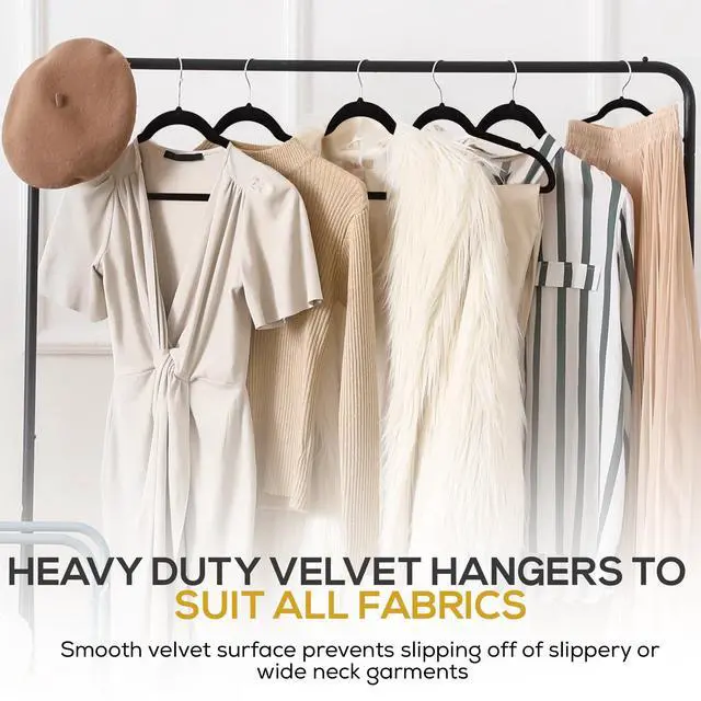 Alt view image 6 of 6 - 50 Pack New Premium Quality Velvet Hangers Ultra Thin Non Slip Adult Felt Space Saving Hangers for Closet Heavy Duty Coat Pants Jackets Dress Hangers 360° Swivel Hook Hold Upto 10 lbs Black