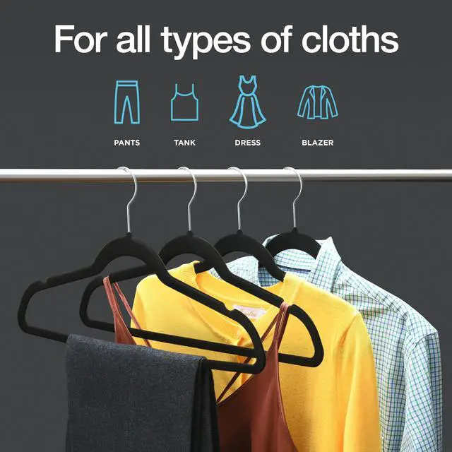 Alt view image 2 of 7 - Premium Velvet Hangers 50 Pack - Black Suit Hangers Non-Slip - Heavy duty Clothes Hangers for Closet, Jacket, Shirt, Pants and Suit, Hook Swivel 360 - Ultra Thin