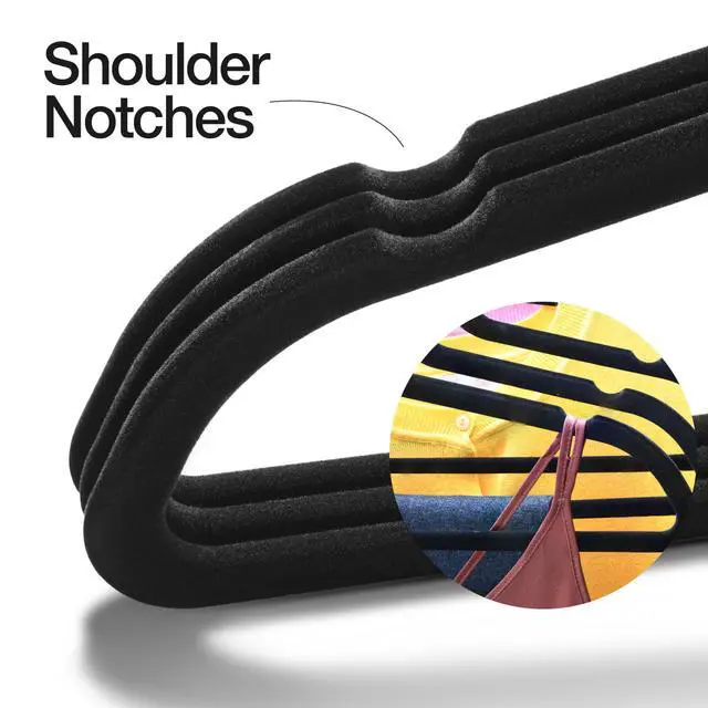 Alt view image 5 of 7 - Premium Velvet Hangers 50 Pack - Black Suit Hangers Non-Slip - Heavy duty Clothes Hangers for Closet, Jacket, Shirt, Pants and Suit, Hook Swivel 360 - Ultra Thin