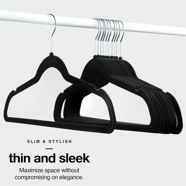 Alt view image 6 of 7 - Premium Velvet Hangers 50 Pack - Black Suit Hangers Non-Slip - Heavy duty Clothes Hangers for Closet, Jacket, Shirt, Pants and Suit, Hook Swivel 360 - Ultra Thin